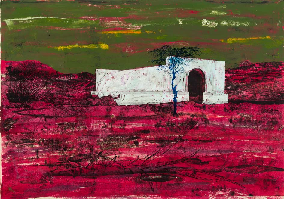 Pooneh Oshidari , Home-Land series, The islands’ white heart, Qheshm, 2020. Relief ink and oil on oil-painting paper. 70 x 100 cm